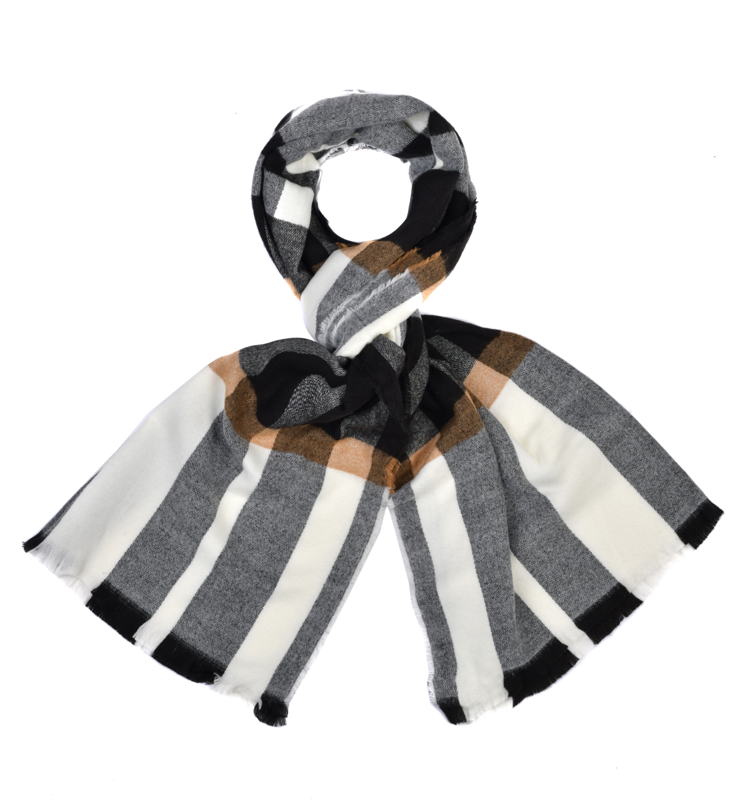 #981 Großer, hochwertiger Karo Schal in schwarz und natur
