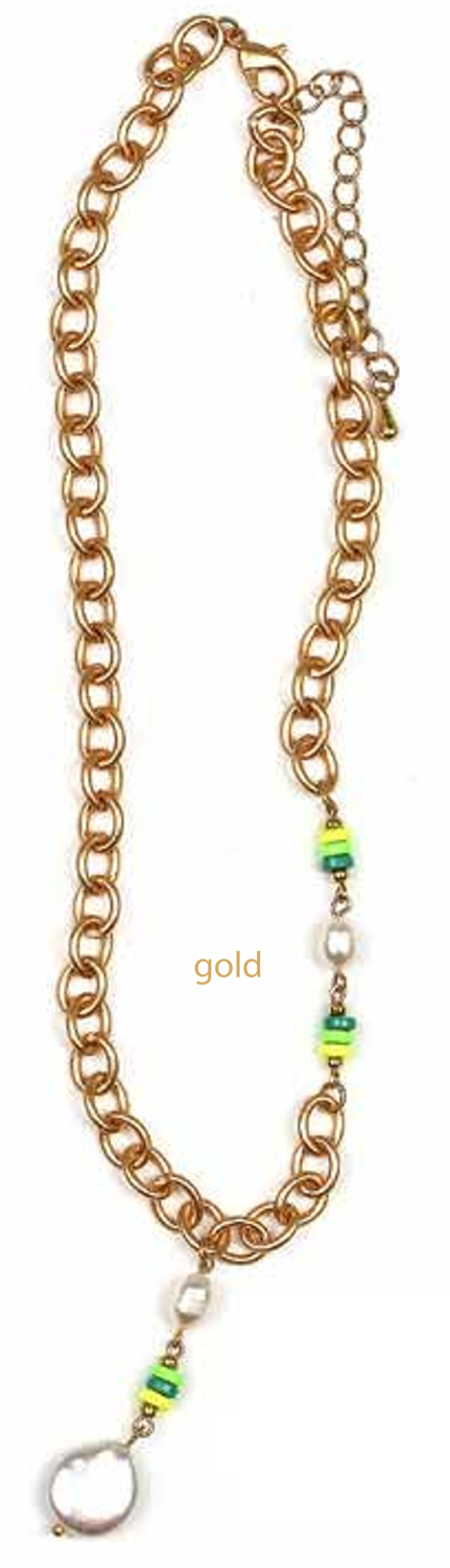 K 970 - Kette gold mit Perlen (kurz)
