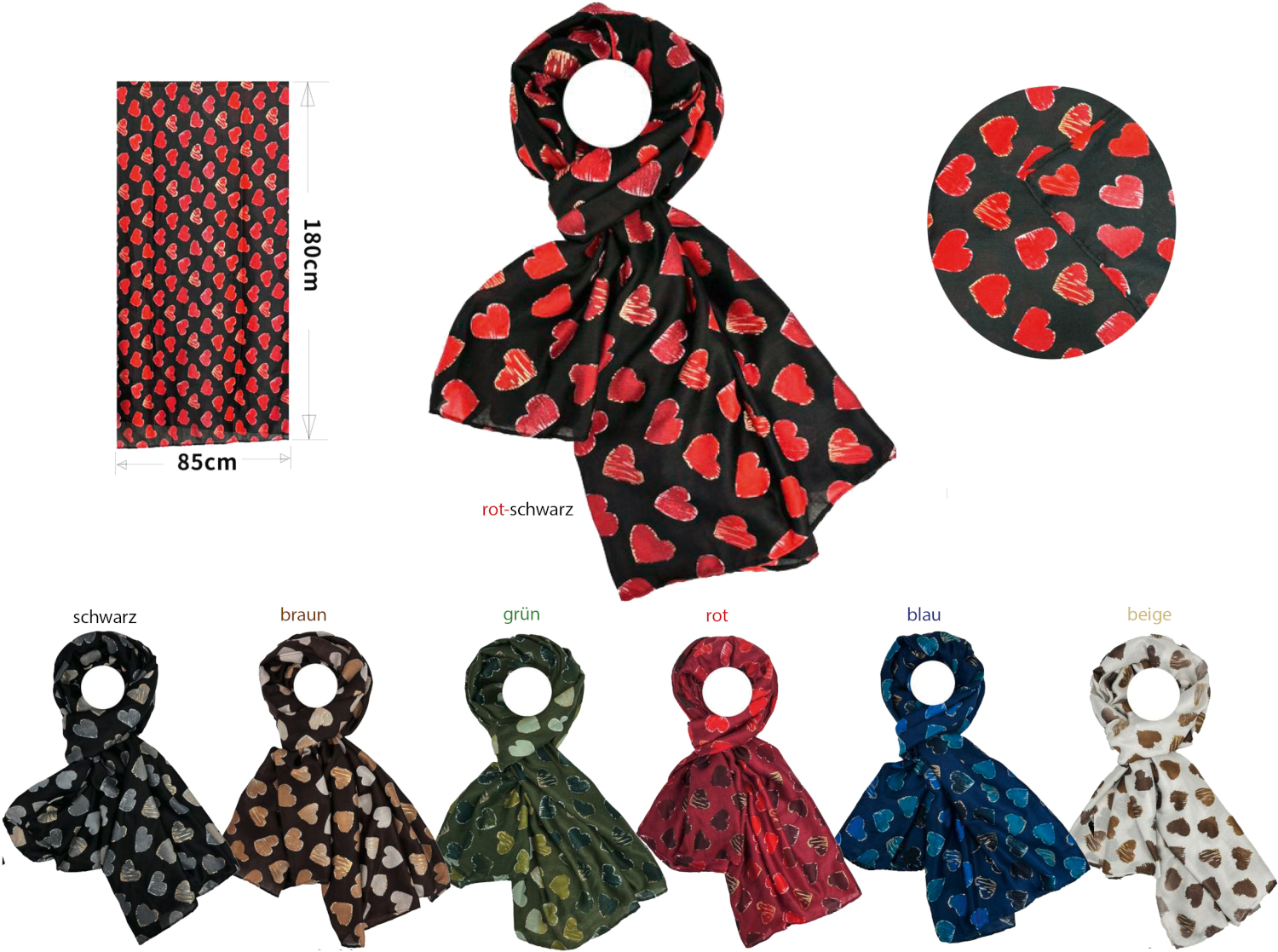 #849 Herz Schal mit metallic Akzent